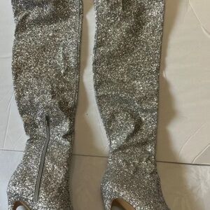 New York & Company Sparkling Silver Heeled Boots